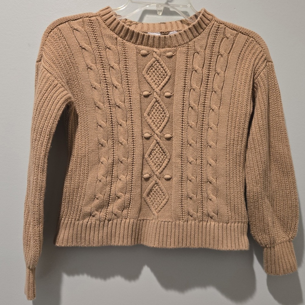 Gap Kids Sweater Girls Large (10) Cable Knit Beige 100%‎ Cotton Crewneck